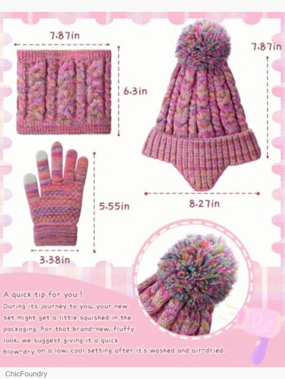 Kids Snow Set: Fleece Lined Beanie, Neck Gaiter & Touchscreen Gloves